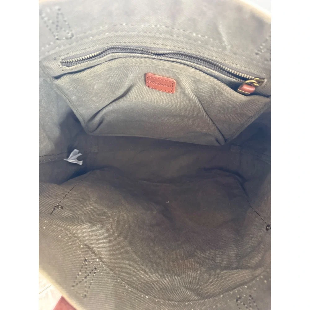 Madewell Canvas Transport Tote Army Green Leather Trim Crossbody Bag